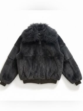 Vintage- Carole Little -Genuine Black Rabbit Fur- Bomber Jacket